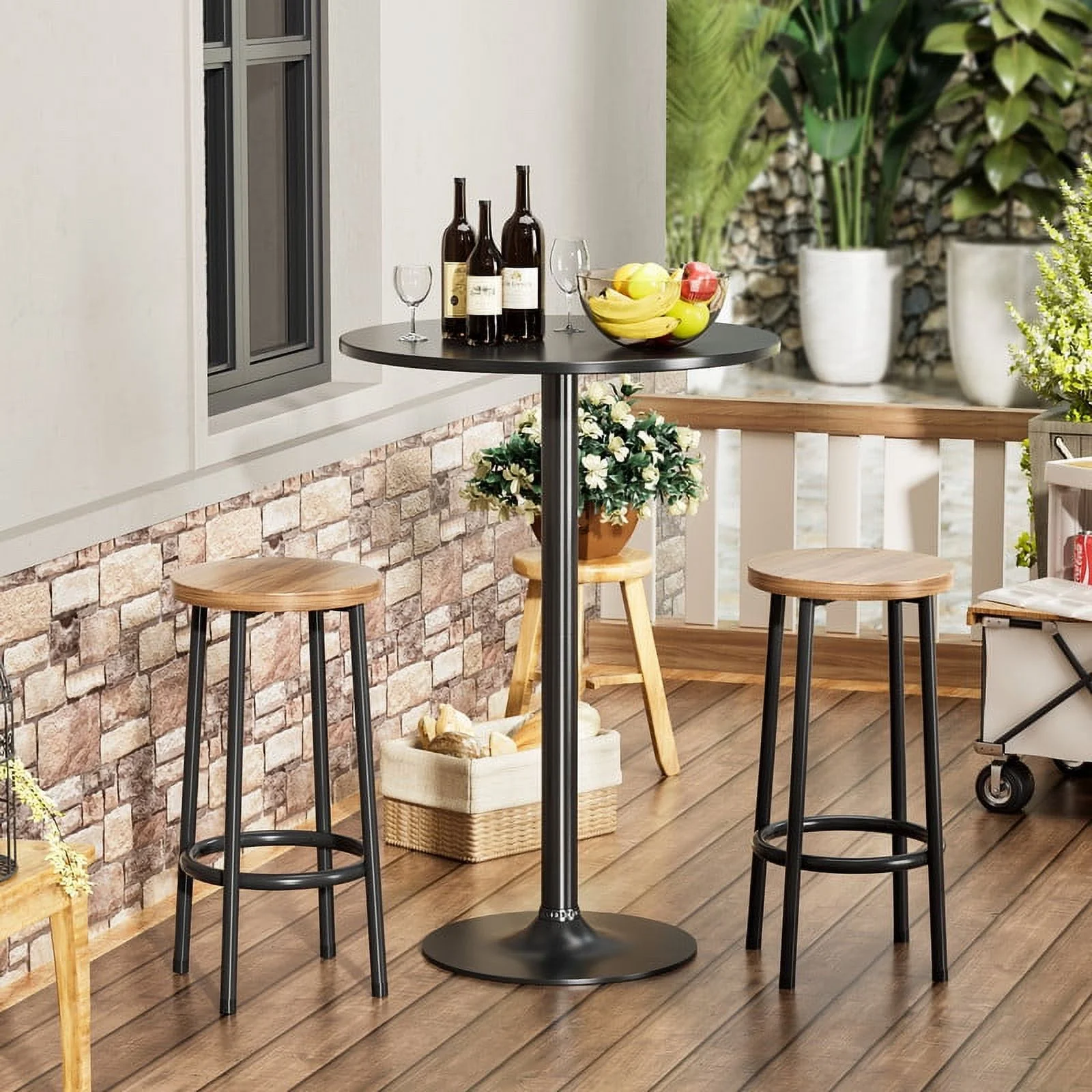 Homall Bistro Pub Table Round Bar Height Cocktail Table Metal Base MDF Top Obsidian Table with Black Leg 23.8-Inch Top, 39.5-Inch Height, Black