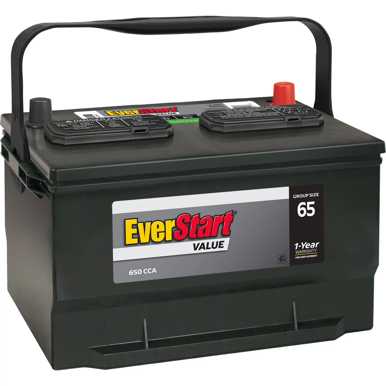 EverStart Value Lead Acid Automotive Battery, Group Size 65 12 Volts, 650 CCA