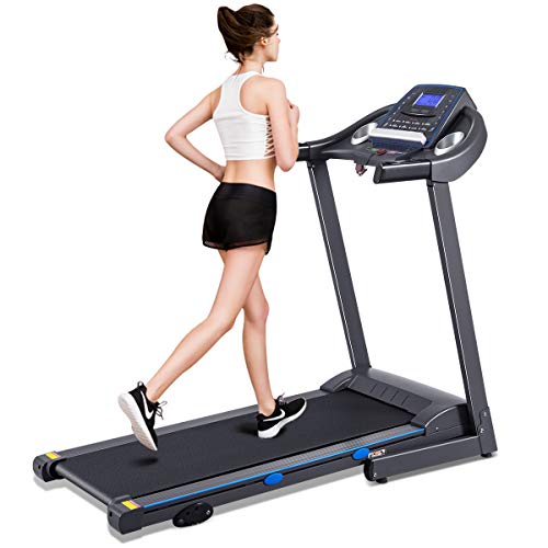 GYMAX Folding Treadmill, Electric Motorized Running Walking Machine with Heart Rate Sensor & LED/LCD Monitor, 2.25HP Silent Treadmill for Home/Gym