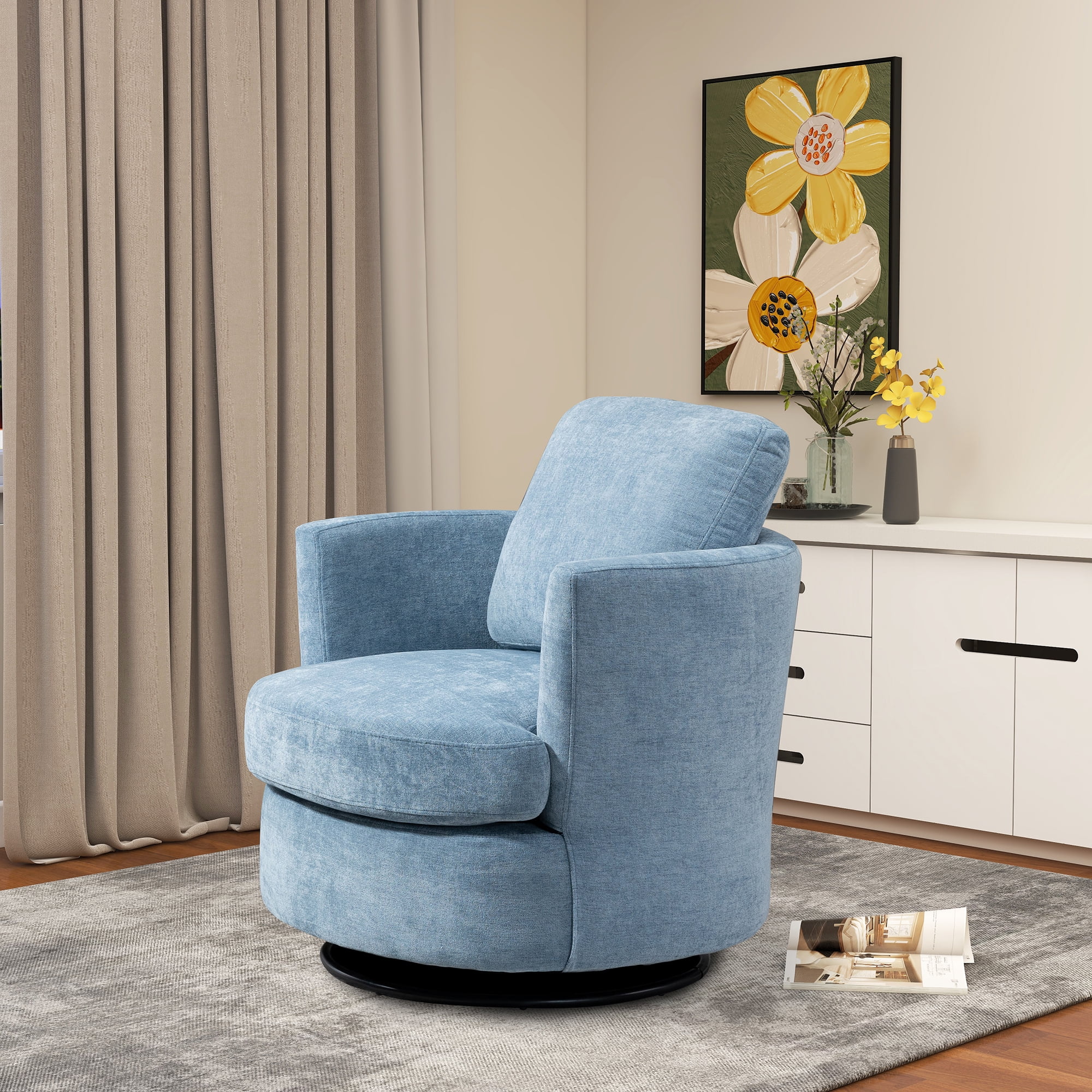 HUTWIFE Modern 360 Degree Chenille Round Swivel Accent Chairs, Comfy Swivel Chair Corner Armchair Living Room Chairs Round Accent Sofa Chair for Nursery, Living Room, Bedroom, Office