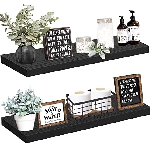 QEEIG Floating Shelves for Wall Bathroom Shelf Over Toilet Wall Mounted Farmhouse Small 16 x 7 inch Set of 2, Rustic Brown (008-40BN)