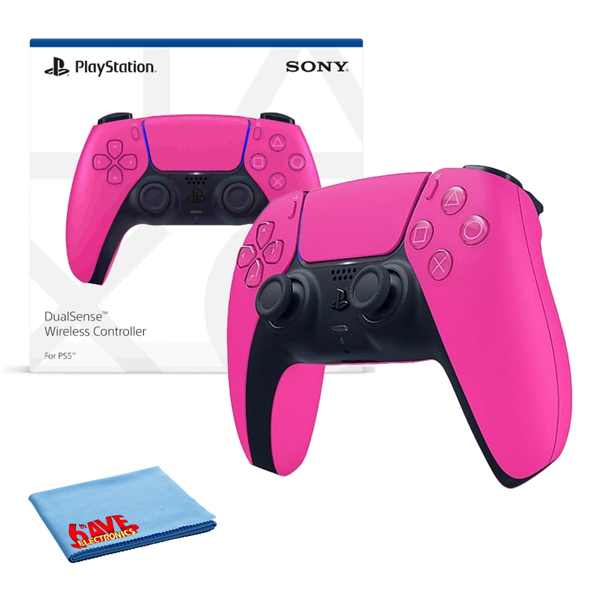 PlayStation 5, PS5 DualSense Wireless Controller - Nova Pink Bundle With 6Ave Microfiber Cleaning Cloth