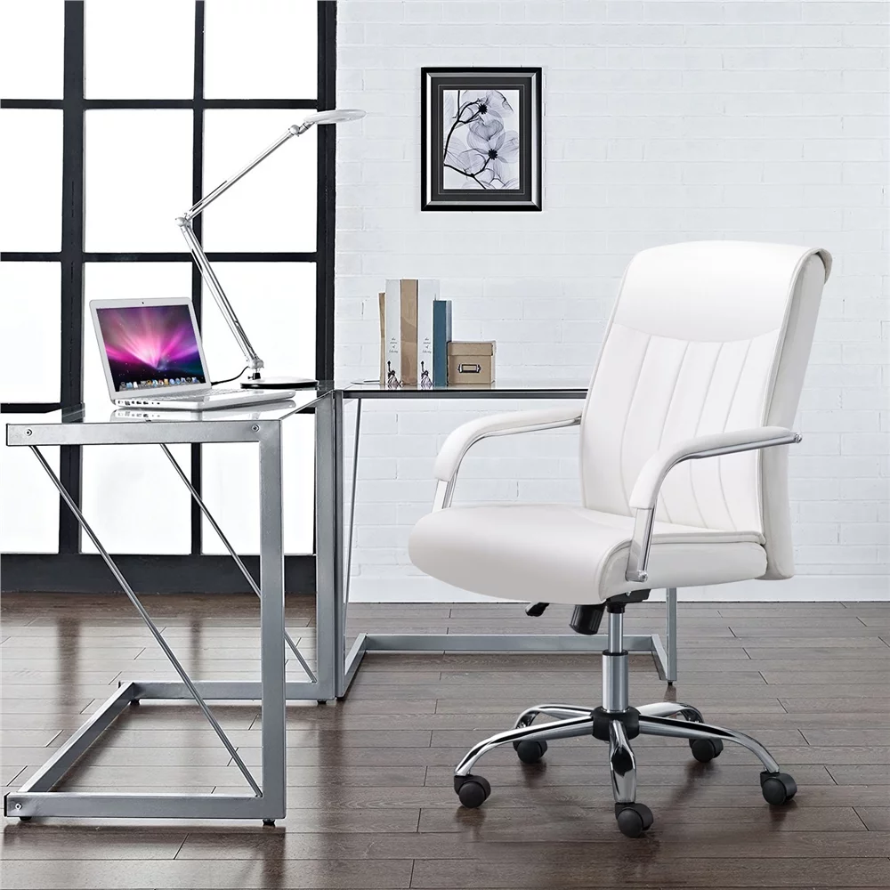 Yaheetech Contemporary PU Leather Executive Chair with High Back, Padded Armrests, White