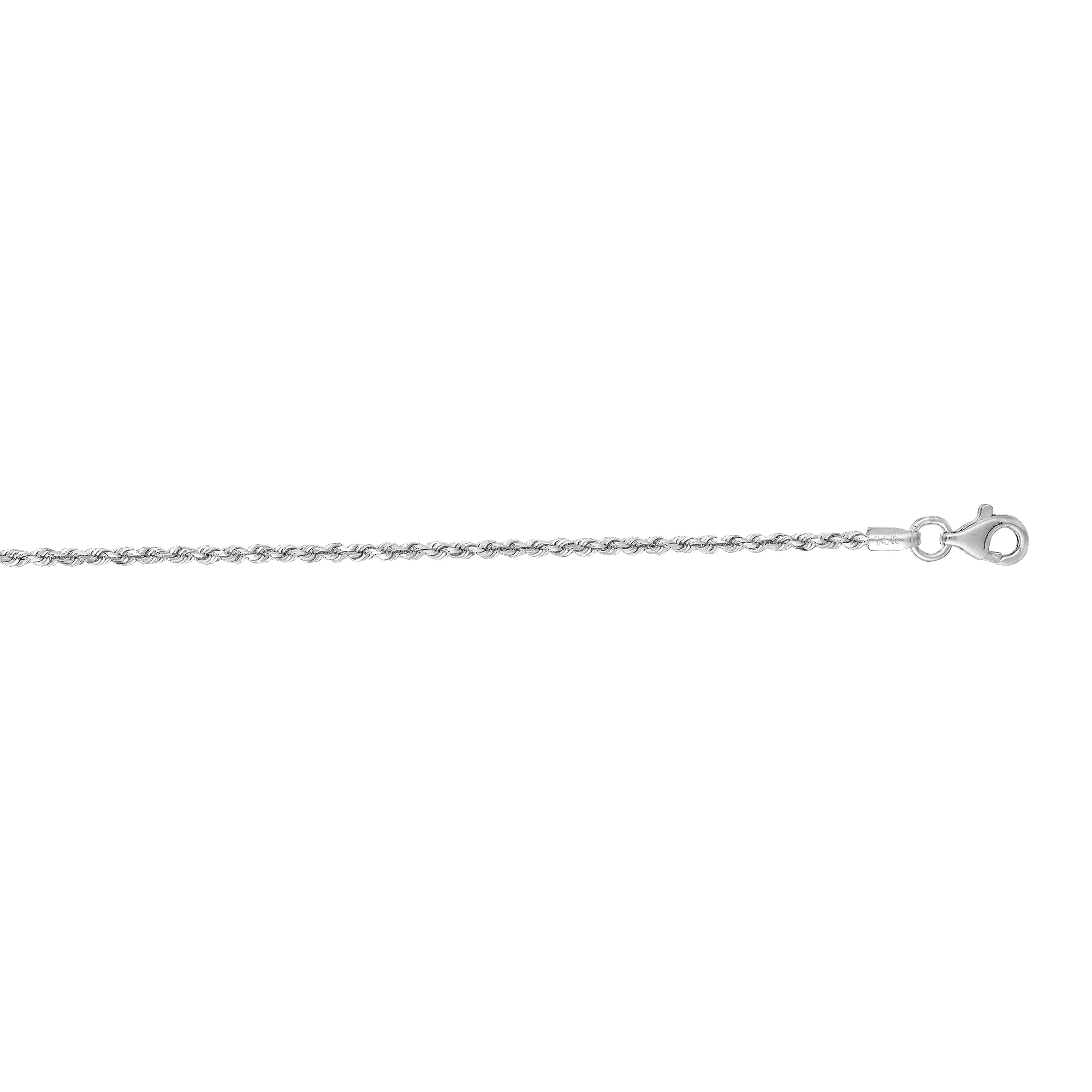 14k Solid White Gold 1.5 mm Rope Chain Necklace 24