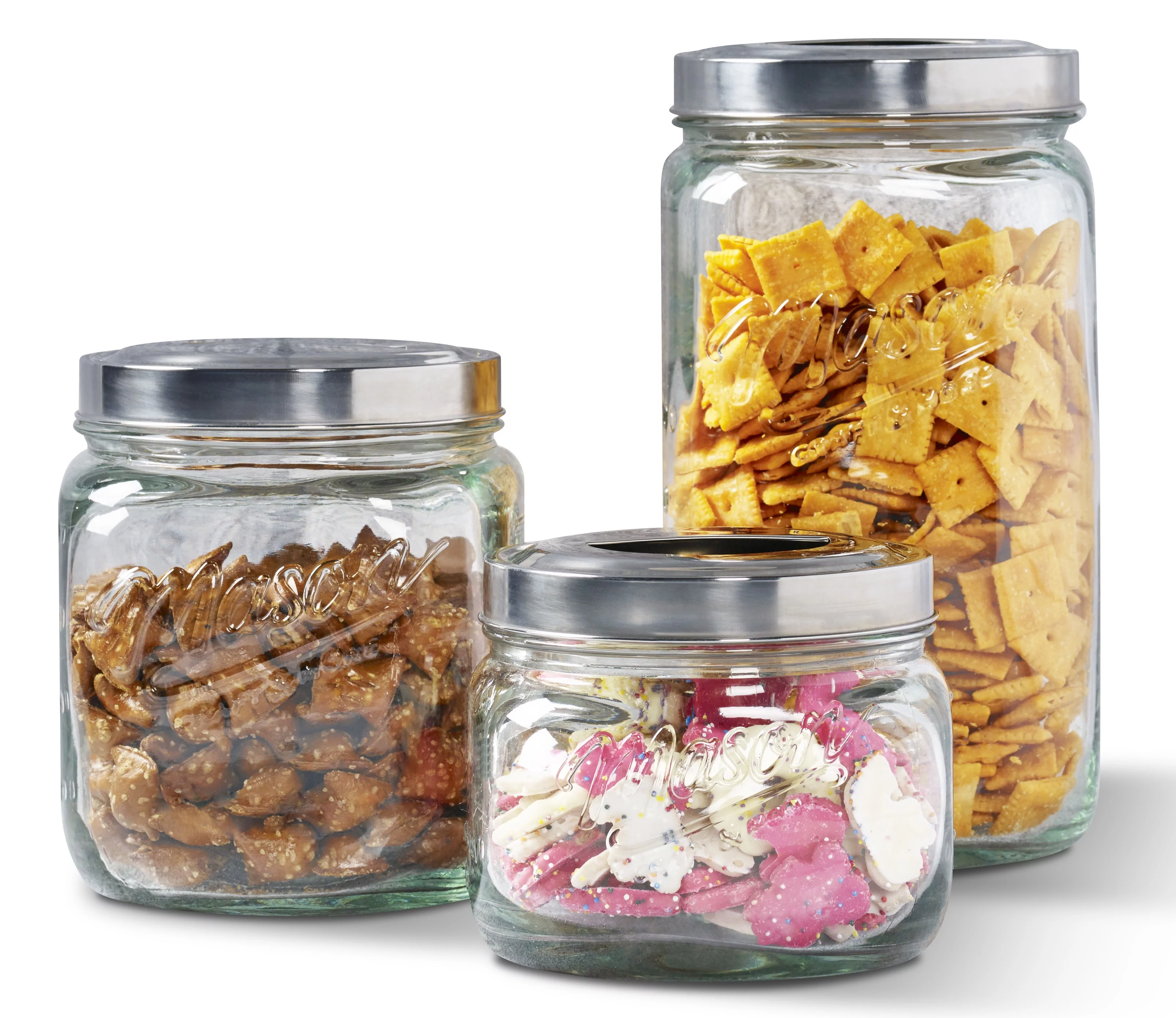 Mason Craft & More 3 Piece Square Glass Canister Set With Pop Up Lid