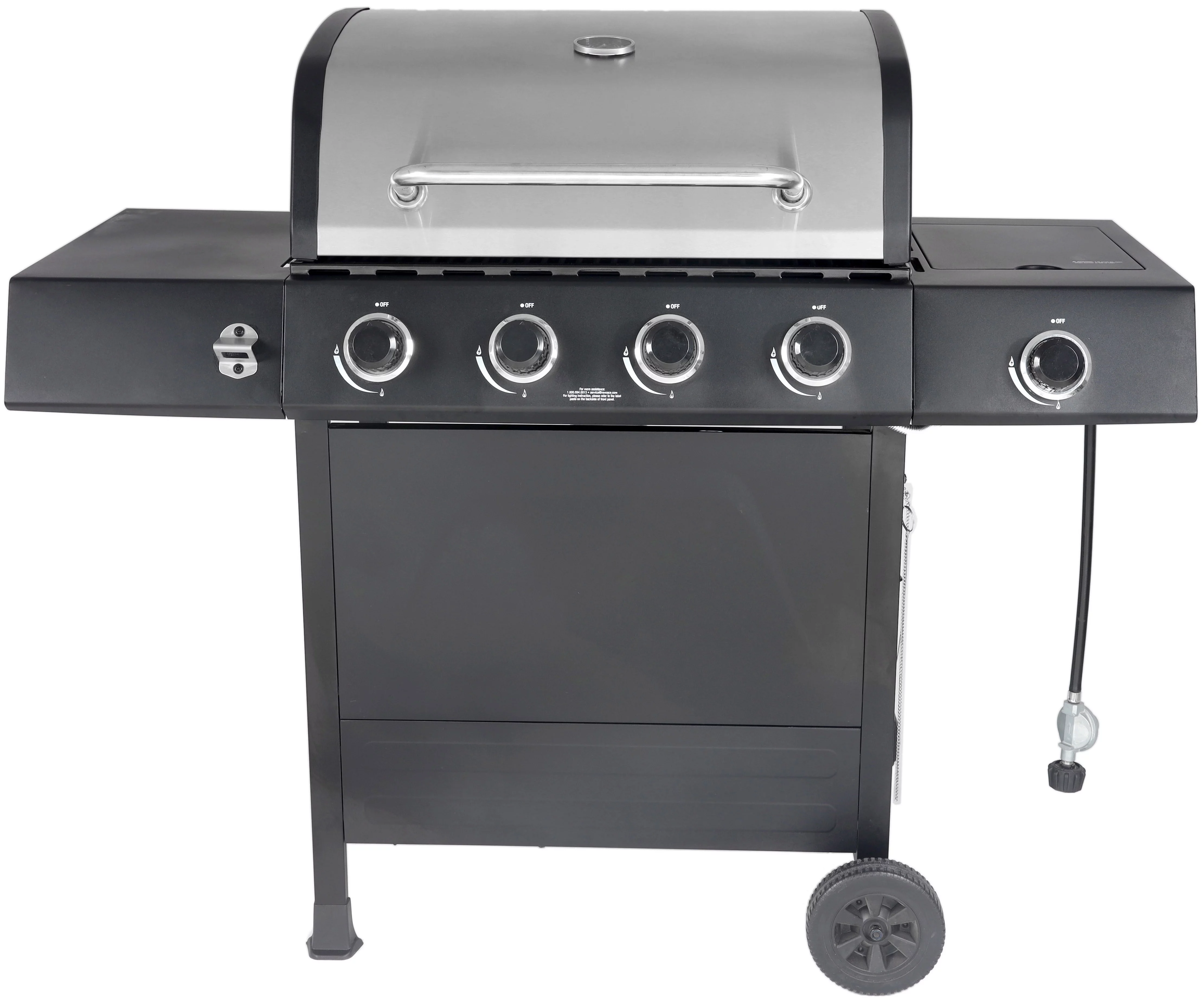 RevoAce 4-Burner Propane Gas Grill with Side Burner, Stainless Steel & Black