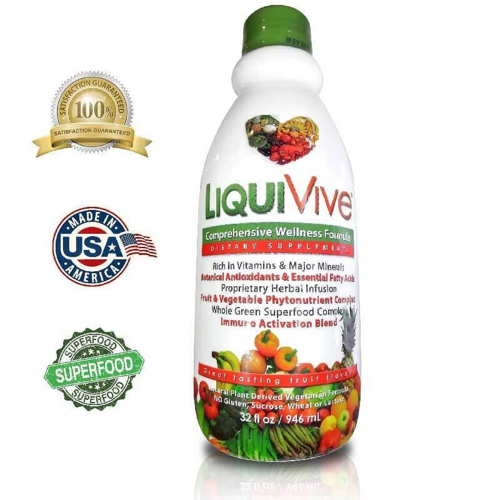 LiquiVive Liquid Vitamins Nutritional Supplements. Best Anti-Aging Whole Food Daily Multivitamin Dietary Supplement. 32 fl oz.