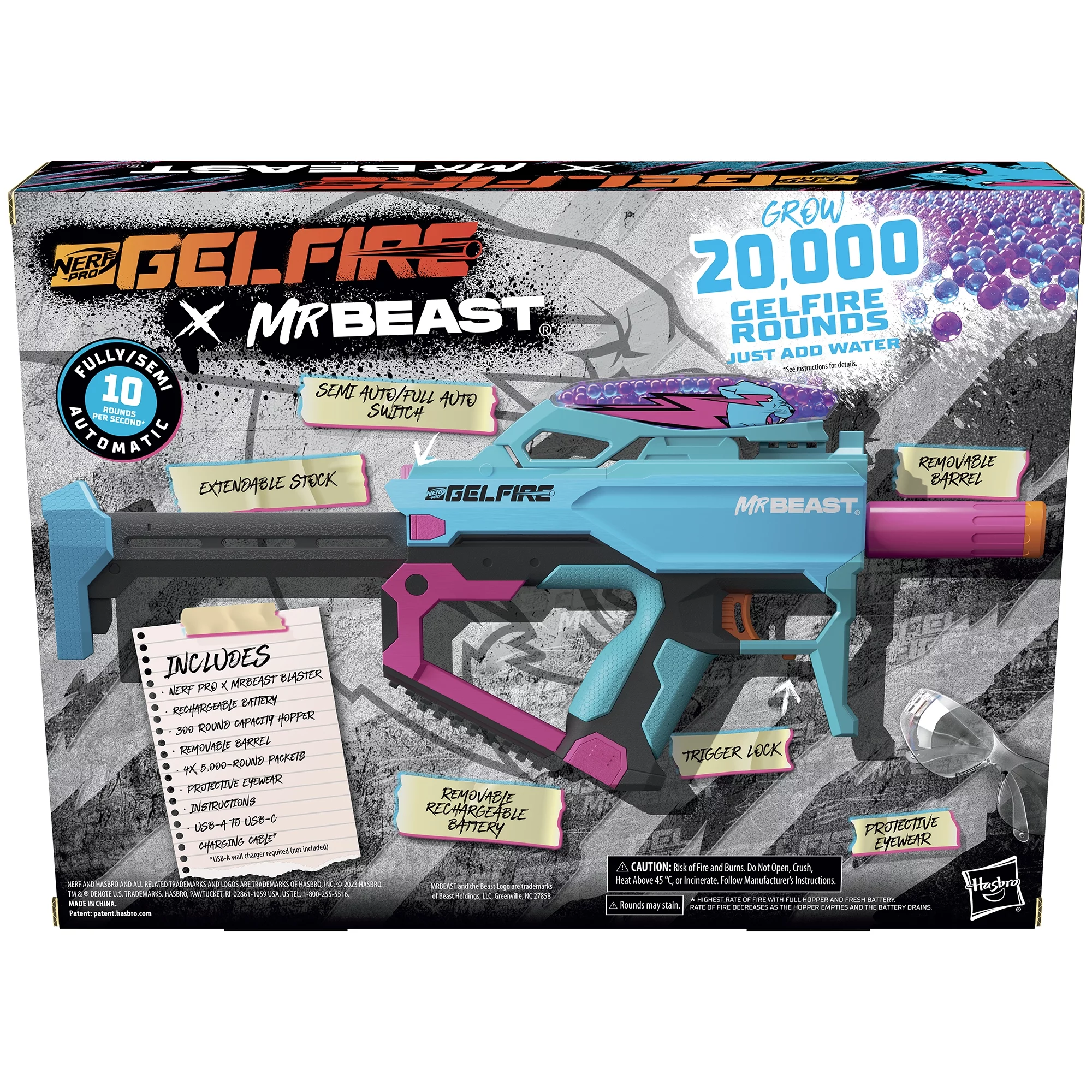 Nerf Pro Gelfire X MrBeast Toy Gel Blaster with 20000 Water Bead Rounds and Eyewear Ages 14 and Up
