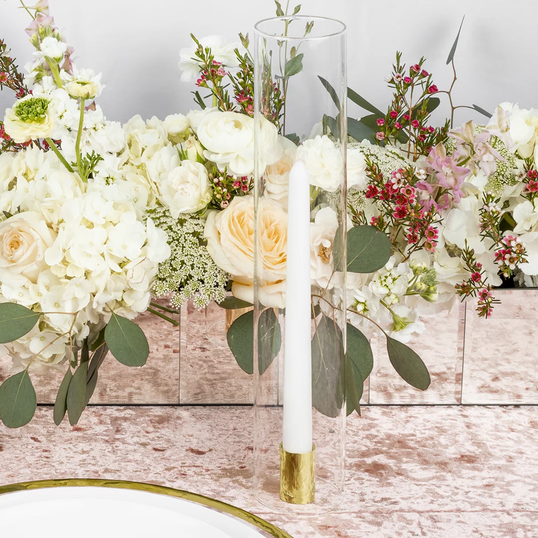 Koyal Wholesale Minimalist Taper Candle Holders with Hurricane Glass for Weddings Centerpieces, 14