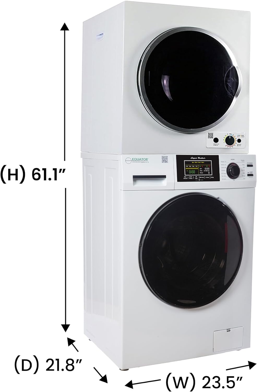 Equator Pet Stackable 13 lbs Washer 1.6cf +3.5cf Vented Sensor Knob Dryer