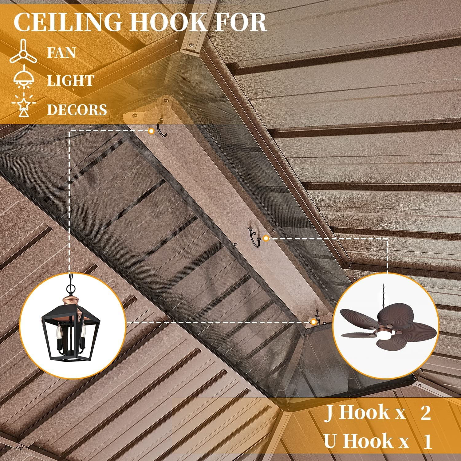 Erinnyees 12 ft x 16 ft Hardtop Gazebo Steel Outdoor Double Vented Roof Shade for Patio, Brown