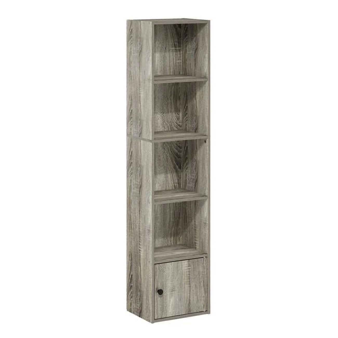 Luder 5-Tier Shelf Bookcase with 1 Door Storage Cabinet, French Oak