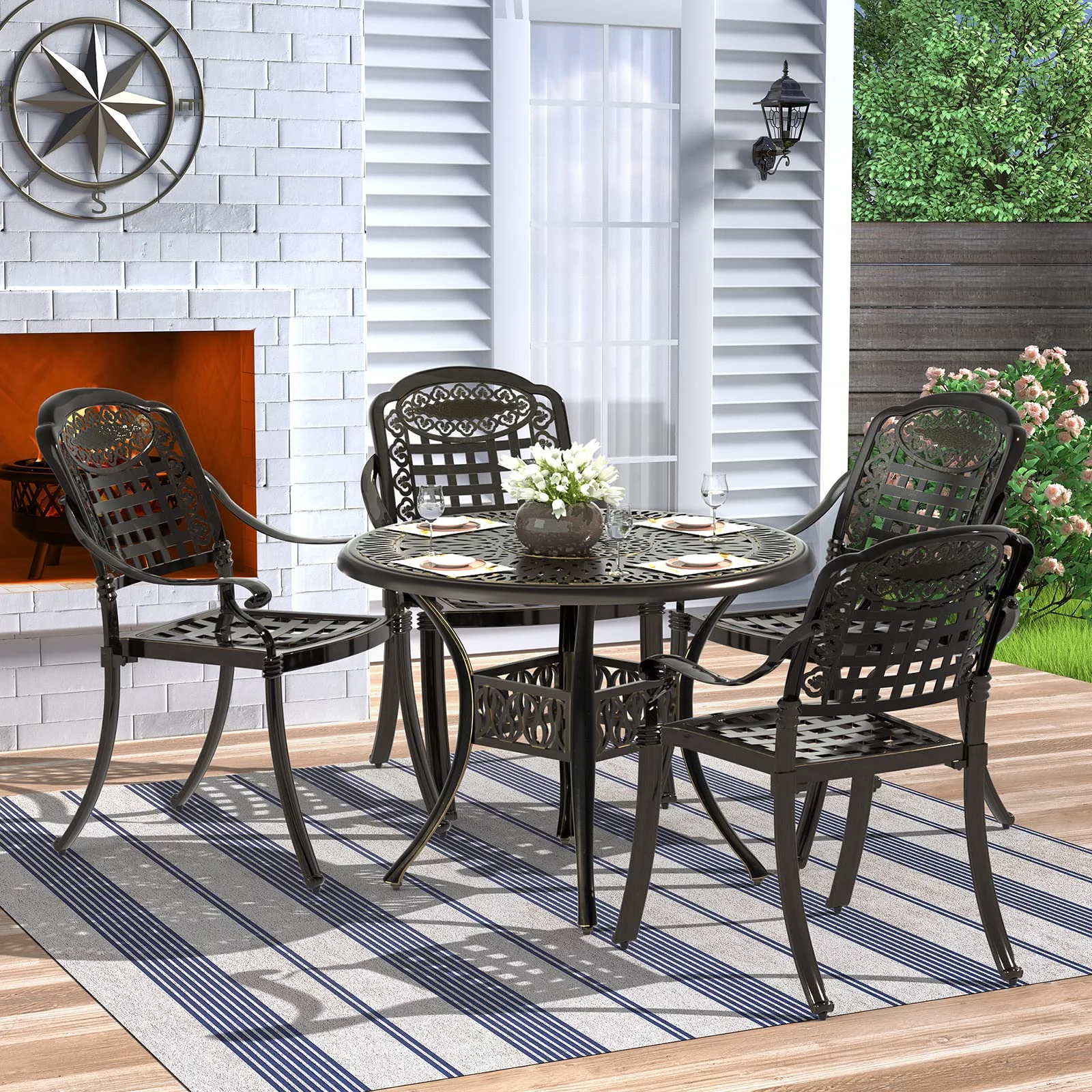 MEETWARM 5 Piece Patio Dining Set, Outdoor All-Weather Cast Aluminum Dining Table Set, Patio Furniture Set for Backyard Garden Deck, Include 4 Chairs and a 35.4