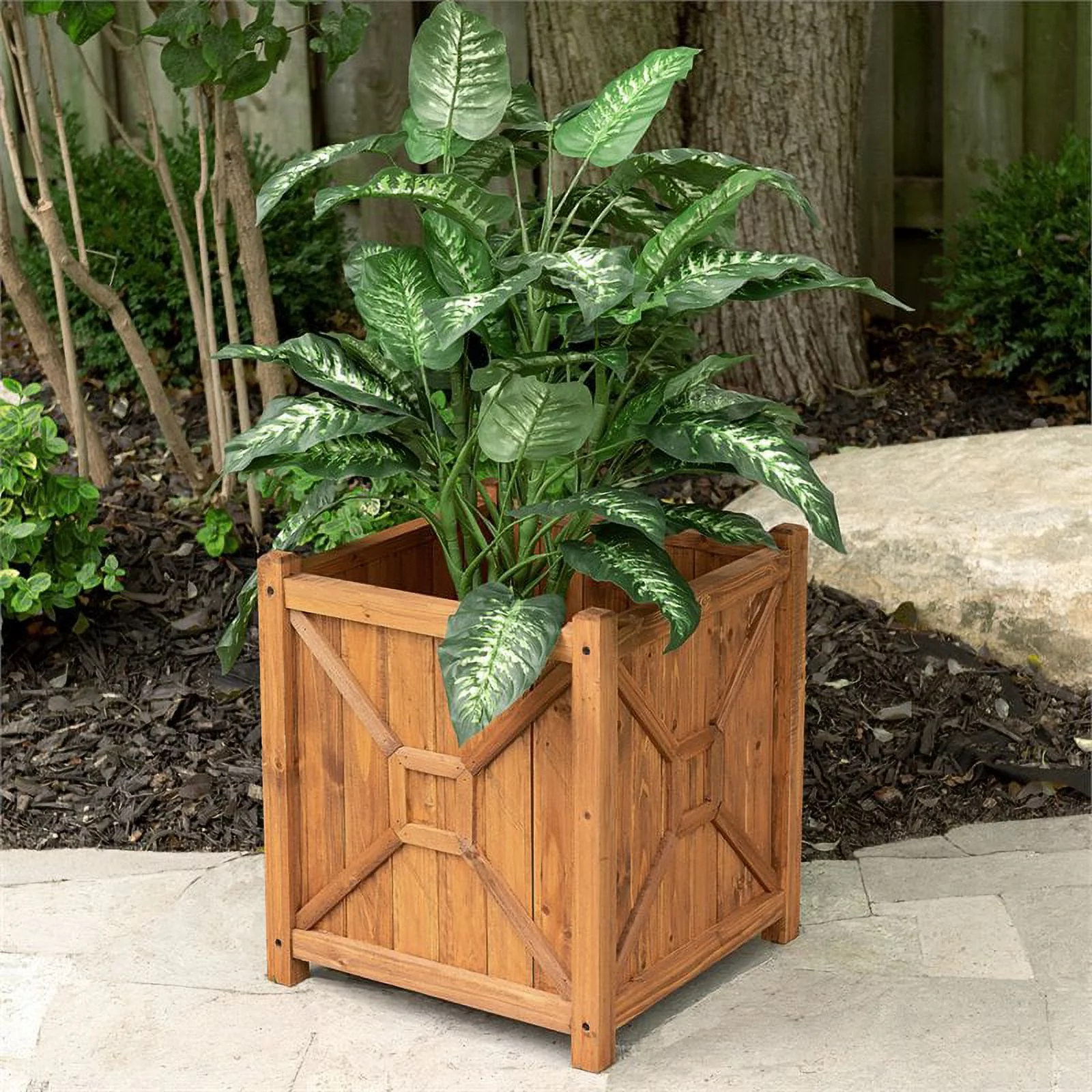 Leisure Season Chester Square Wood Planter in Medium Brown