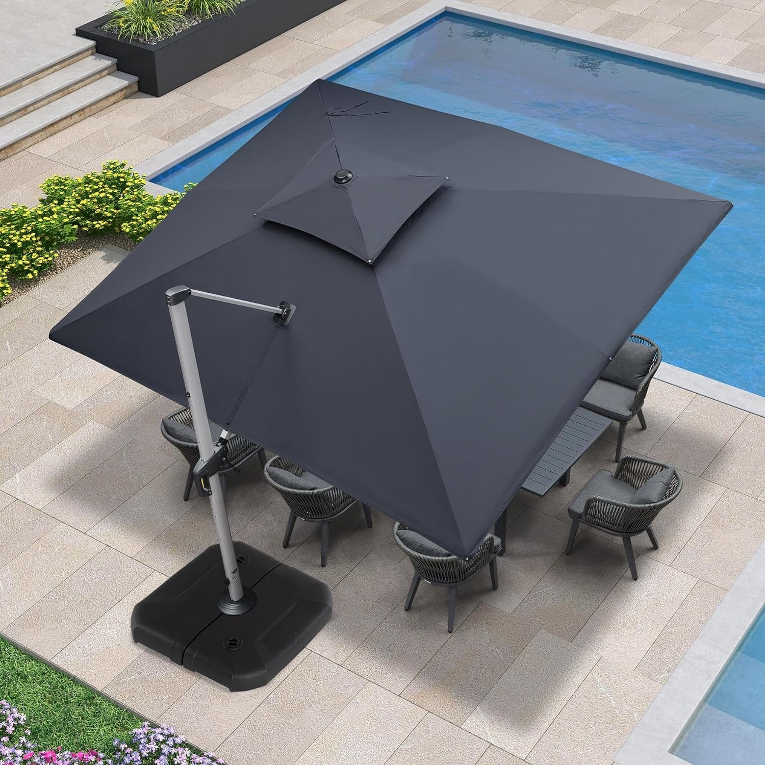 PURPLE LEAF  10 x 12ft Outdoor Rectangle Large Cantilever Umbrella Navy Blue