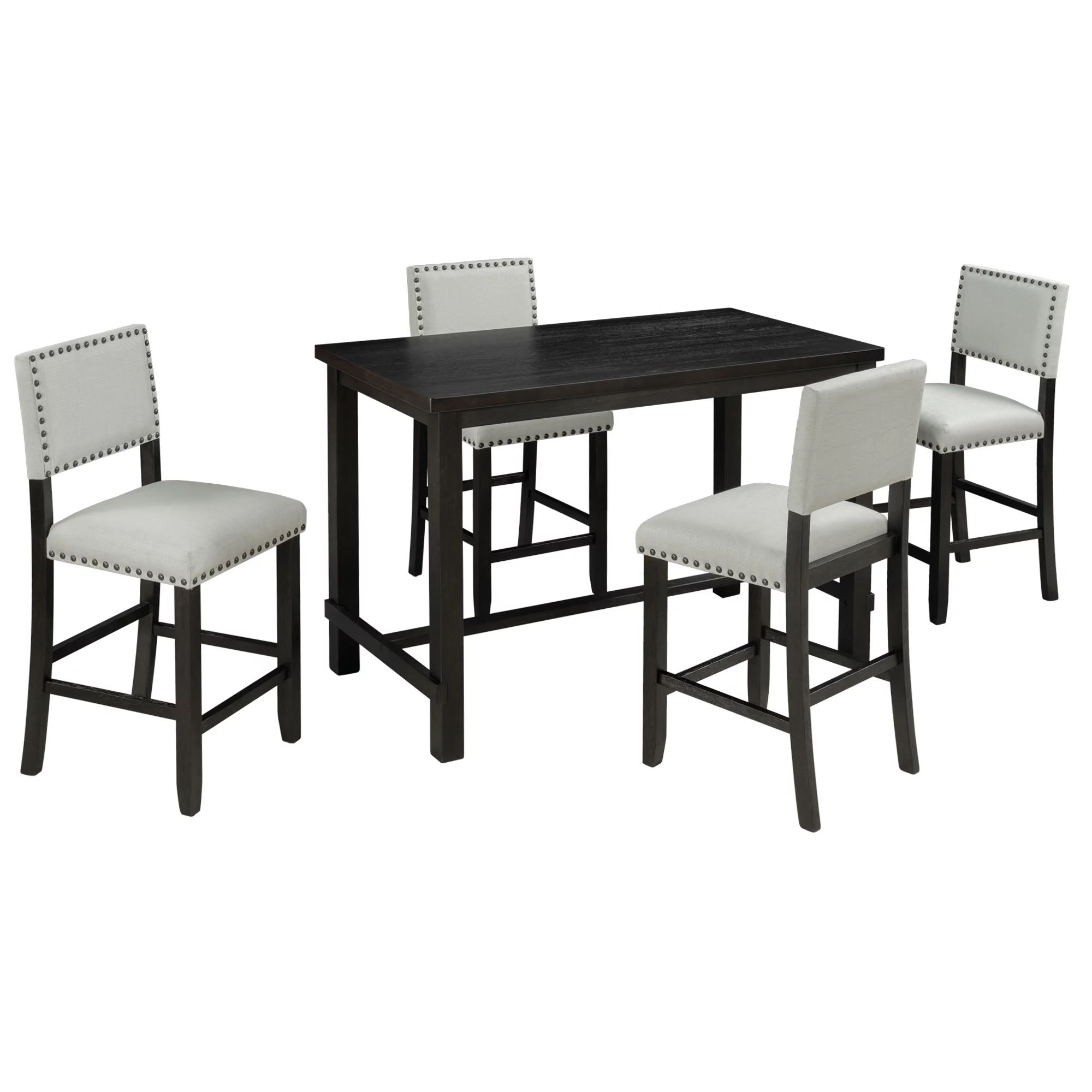 5 Piece Counter Height Bar Table with 4 Chairs, Classic Elegant Pub Table Set for Dining Room, Kitchen Room, Pub and Bistro