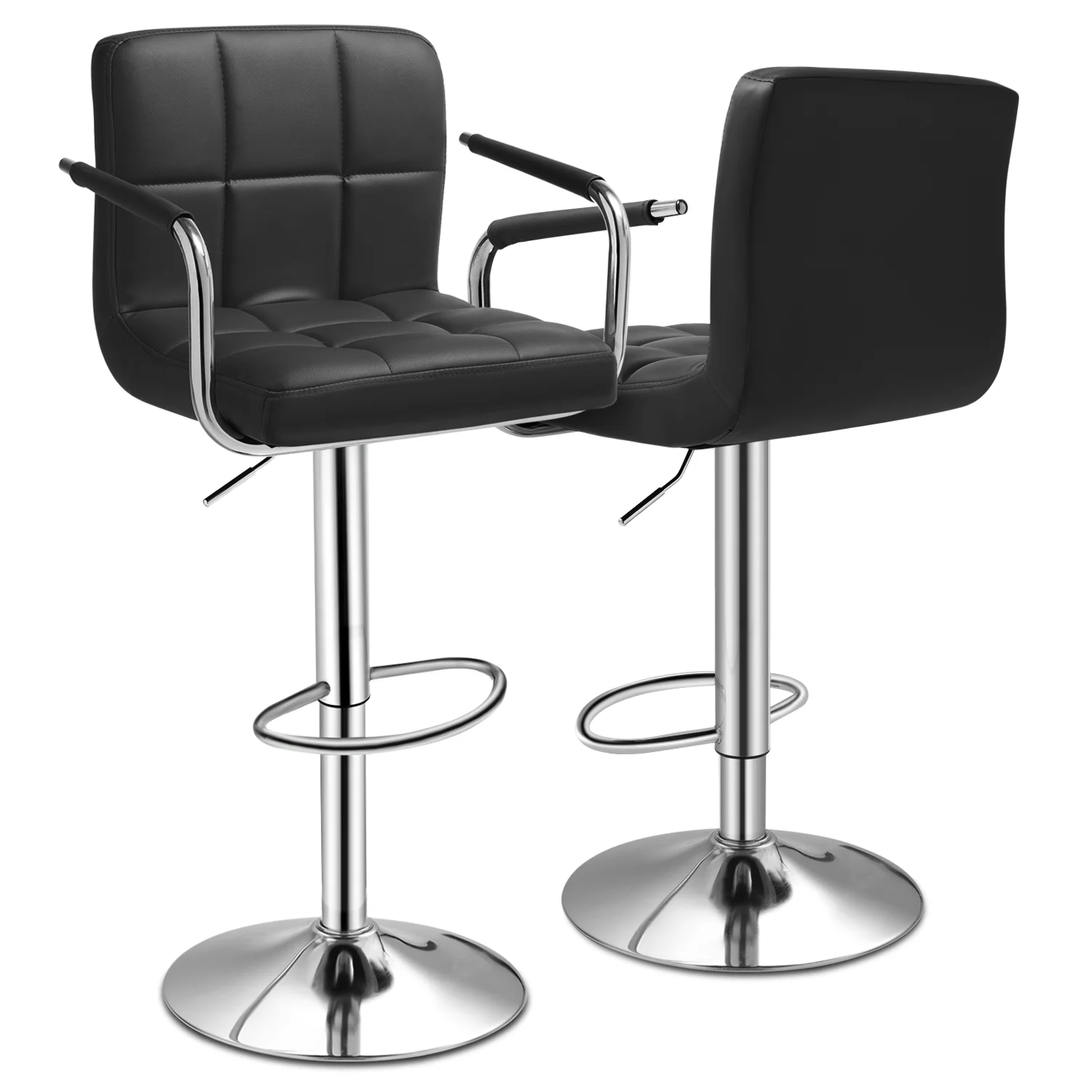 Magshion Swivel Bar Stool Set of 2, Adjustable Counter Height Barstools Faux Leather with Backrest and Armrest for Kitchen, Black