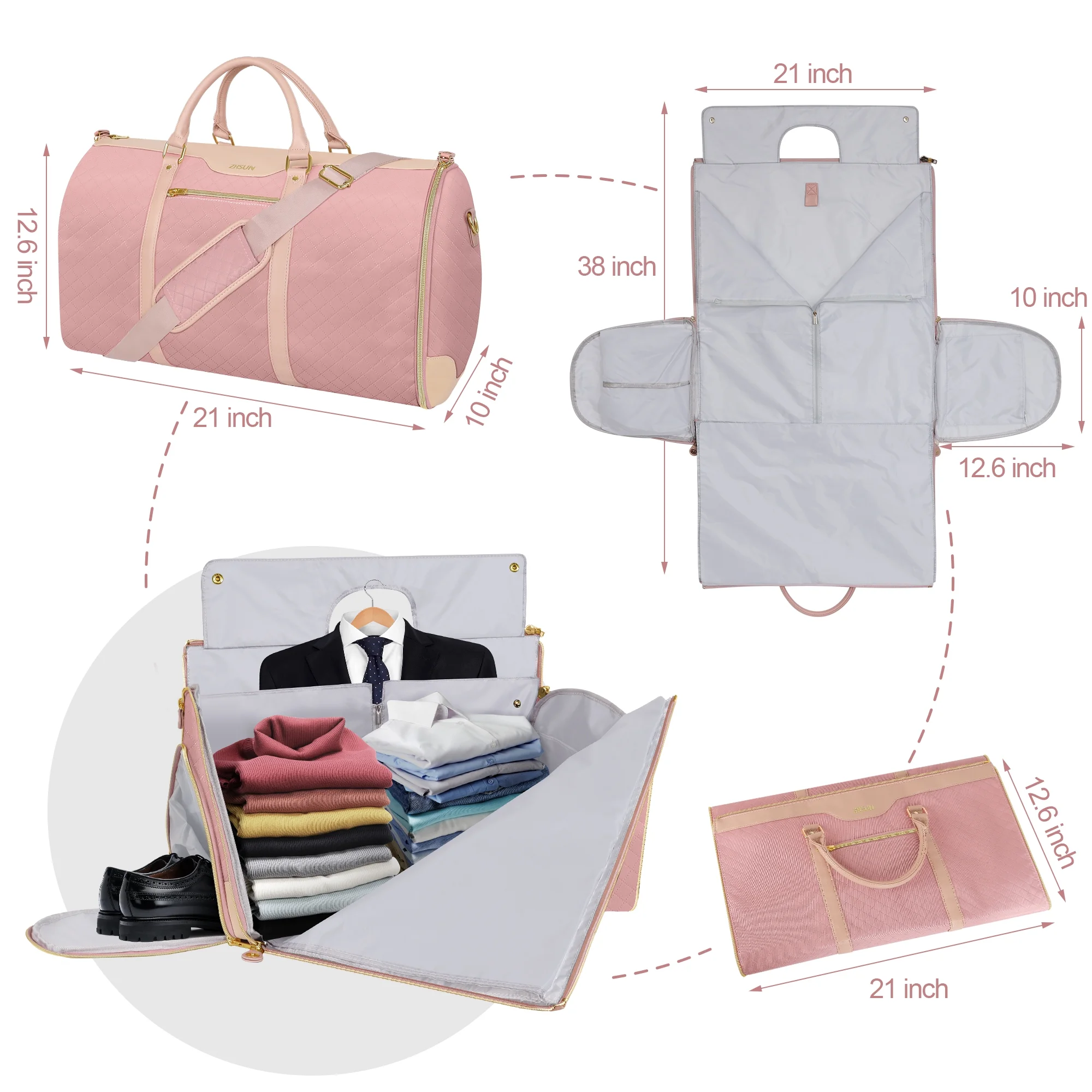 Garment Bag for Travel, Carry On Garment bag, Convertible Duffel Bag with Shoe Compartment, Perfect for Business Trips and Weekend Getaways