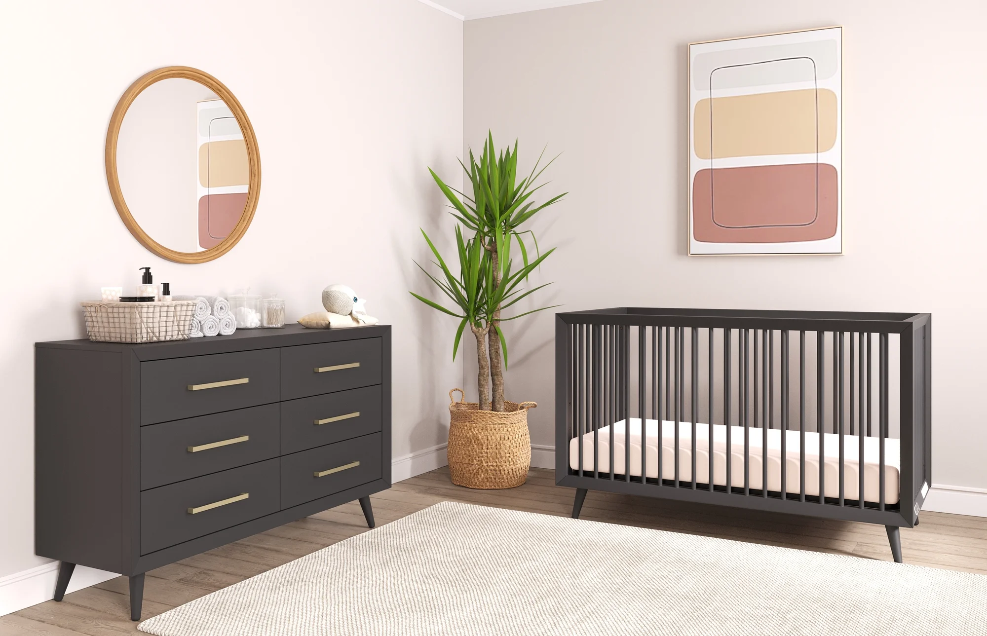Child Craft Cranbrook 2-Piece Nursery Set, Includes 4-in-1 Convertible Crib and 6-Drawer Double Dresser (Ebony)