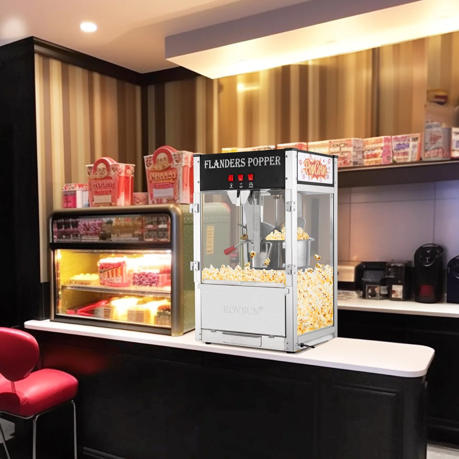 ROVSUN Popcorn Machine with 16 Ounce Kettle, Countertop Popcorn Maker Commercial Popcorn Machine w/ Stainless Steel Scoop, Oil Spoon & 3 Popcorn Cups for Home Movie Theater, Black