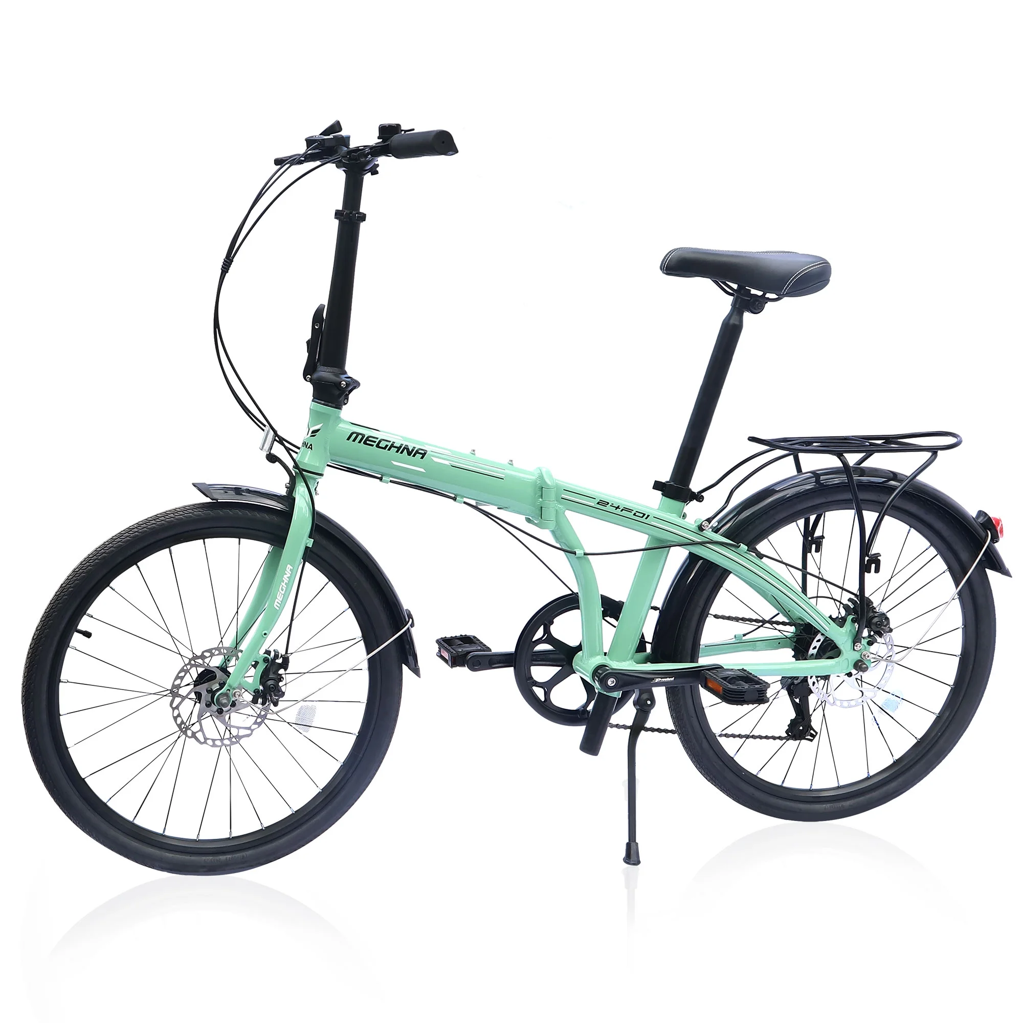 Zukka Foldable Bike 24 inch City Commuter Bicycle for Men Women Green 7 Speed