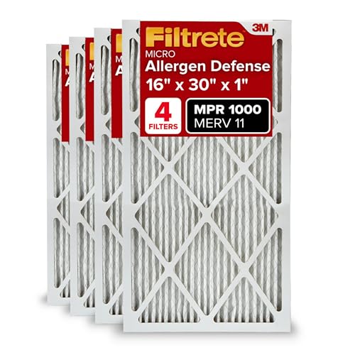 Filtrete 16x25x1 AC Furnace Air Filter, MERV 11, MPR 1000, Micro Allergen Defense, 3-Month Pleated 1-Inch Electrostatic Air Cleaning Filter, 4 Pack (Actual Size 15.69 x 24.69 x 0.81 in)