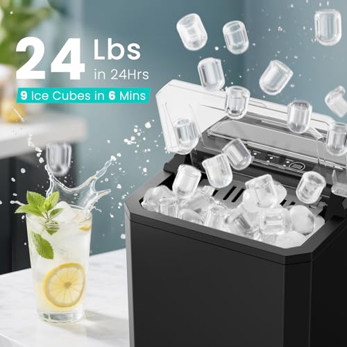 OLIXIS Nugget Ice Maker Machine, 26lbs in 24Hrs, 9 Ice Cubes in 6 Mins,Auto-Cleaning Portable Ice Maker with Basket and Scoop, Countertop Ice Maker for Home/Kitchen/Camping/RV, White