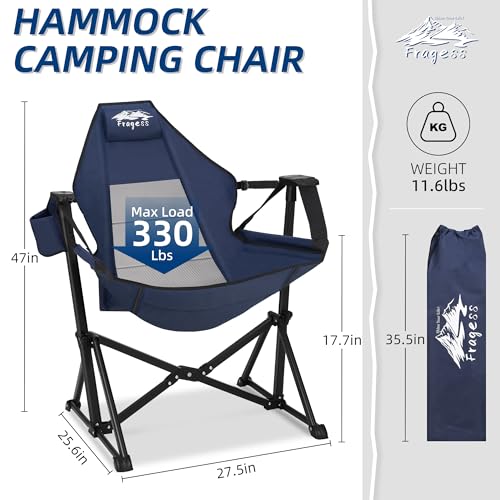 Hammock Camping Chair Support 400LBS, Portable Swing Chairs with Headrest and Cup Holder, Foldable Rocking Chairs Outdoor Sports Games, Lawn Concerts, Car Camp, Backyard, Stargazer