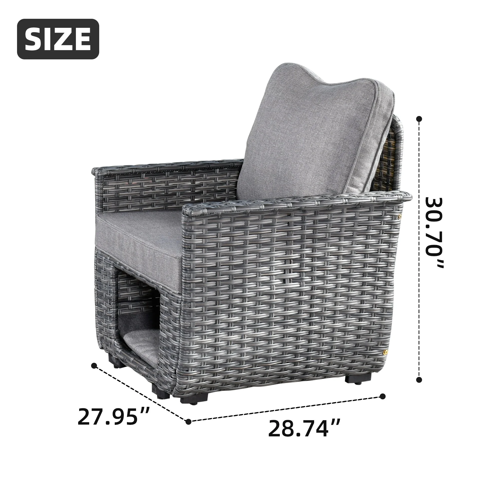OVIOS  2-piece Patio Pet-Friendly Chair Set Wicker Multi-function Furniture Dark Grey
