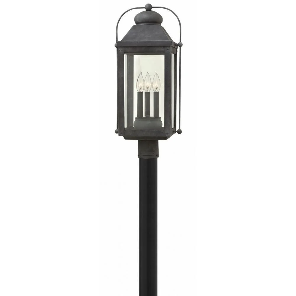 3 Light Large Outdoor Post Top or Pier Mount Lantern in Traditional Style 11 inches Wide By 24.25 inches High-Aged Zinc Finish-Led Lamping Type Bailey