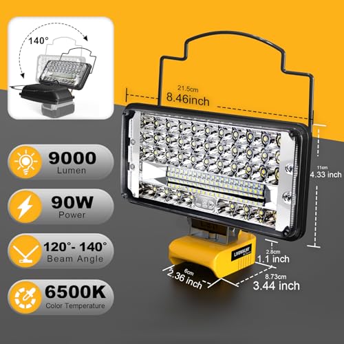 Cordless 20V Max LED Work Light for Dewalt 20V Battery, LIVOWALNY 90W 9000LM 7