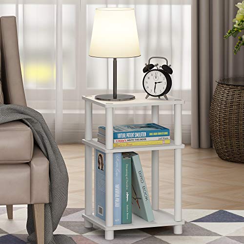 Furinno Just 3-Tier Turn-N-Tube End Table / Side Table / Night Stand / Bedside Table with Plastic Poles, 1-Pack, French Oak Grey/Black
