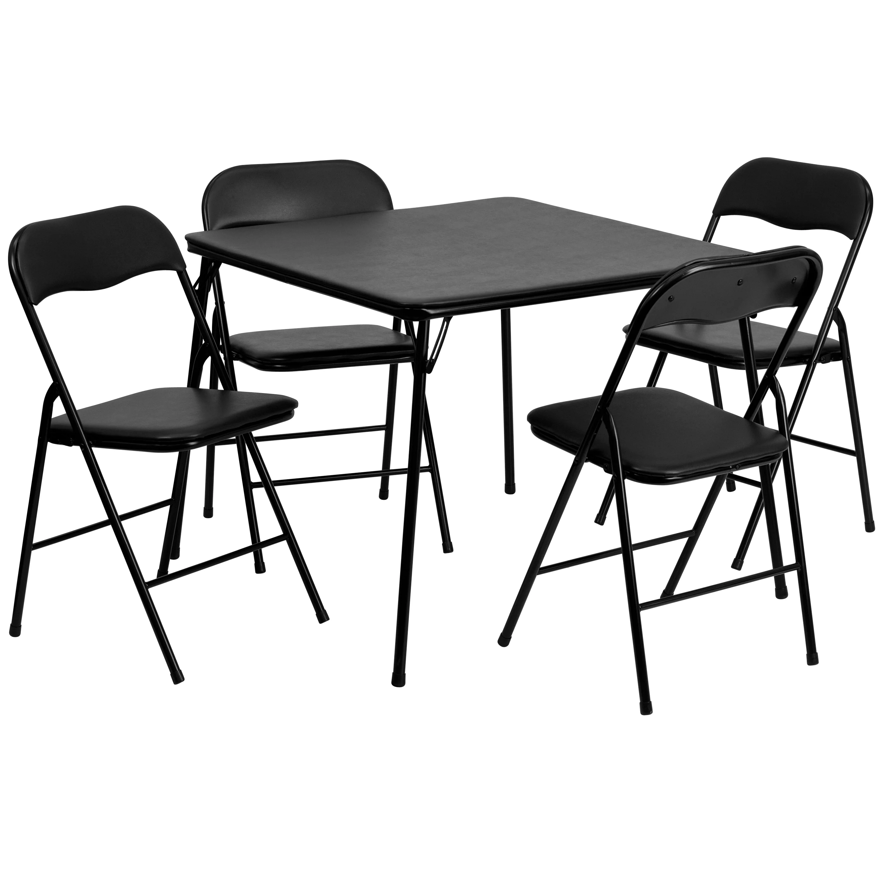 Emma + Oliver 5 Piece Black Folding Game Room Card Table and Chair Set