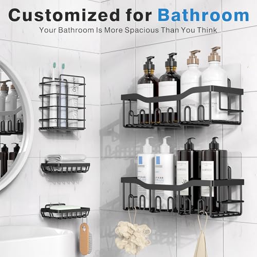 Adhesive Shower Caddy, 5 Pack Rustproof Stainless Steel Bath Organizers With Large Capacity, No Drilling Shelves for Bathroom Storage & Home Decor