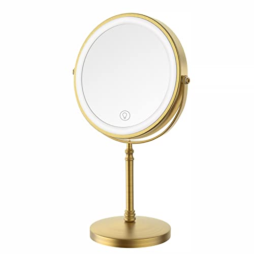 Lighted Makeup Mirror, 3000 mAh Rechargeable Double Sided Magnifying Mirror with 3 Colors, 1x/10x 360° Rotation Vanity Mirror, Brightness Adjustable Magnification Cosmetic Light up Mirror, Women Gift