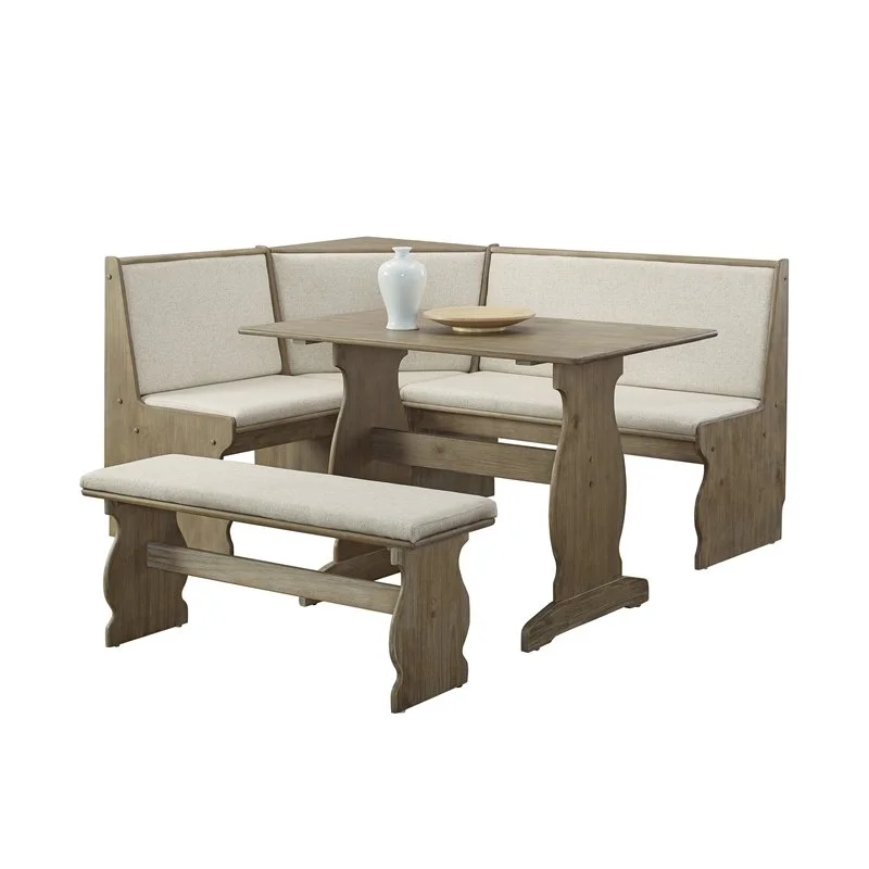 Linon Natasha Wood Corner Nook Dining Set in Brown