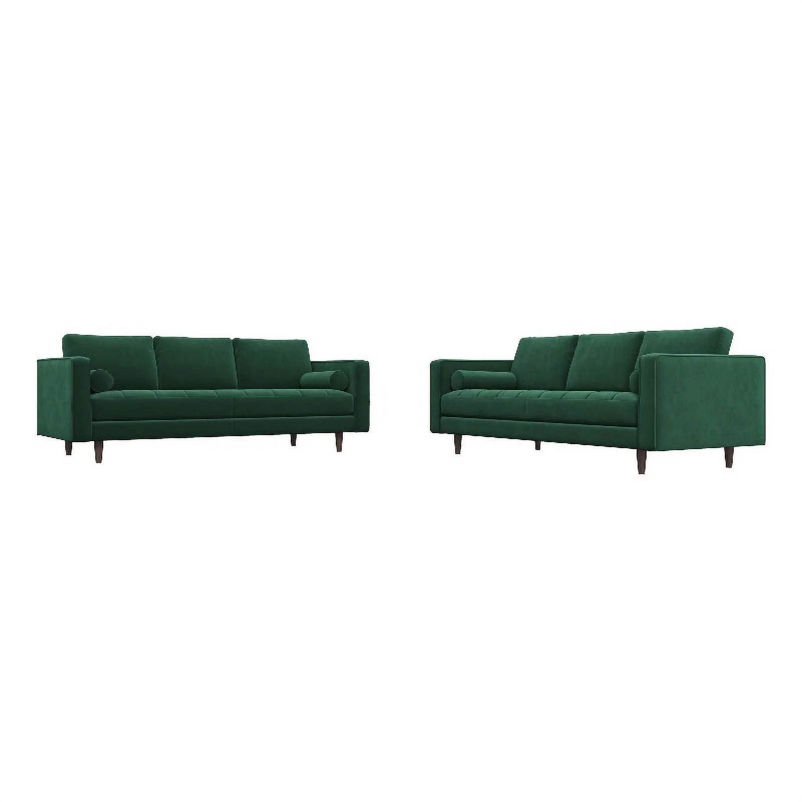 Tahir Mid-Century Pillow Back Velvet Sofa Set in Green