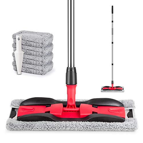 MEXERRIS Microfiber Flat Mop for Wood and Hardwood Floor Cleaning - 4X Washable Pads, Wet Dust Mop With Adjustable Handle for Laminate Tiles, Home and Commercial Use