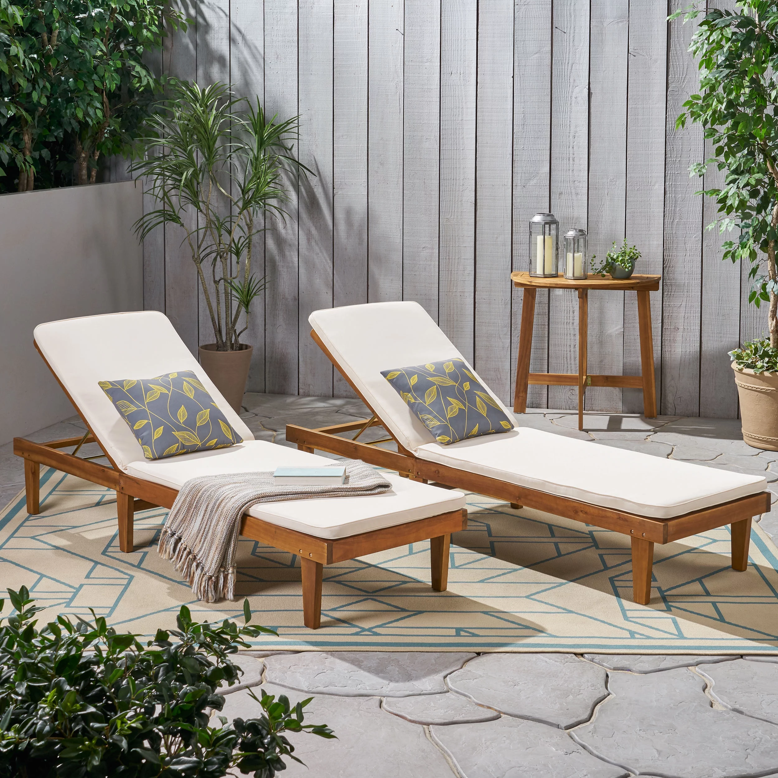 Noble House Nadine Outdoor Wood Lounge Cushion (Set of 2) Teak/Cream
