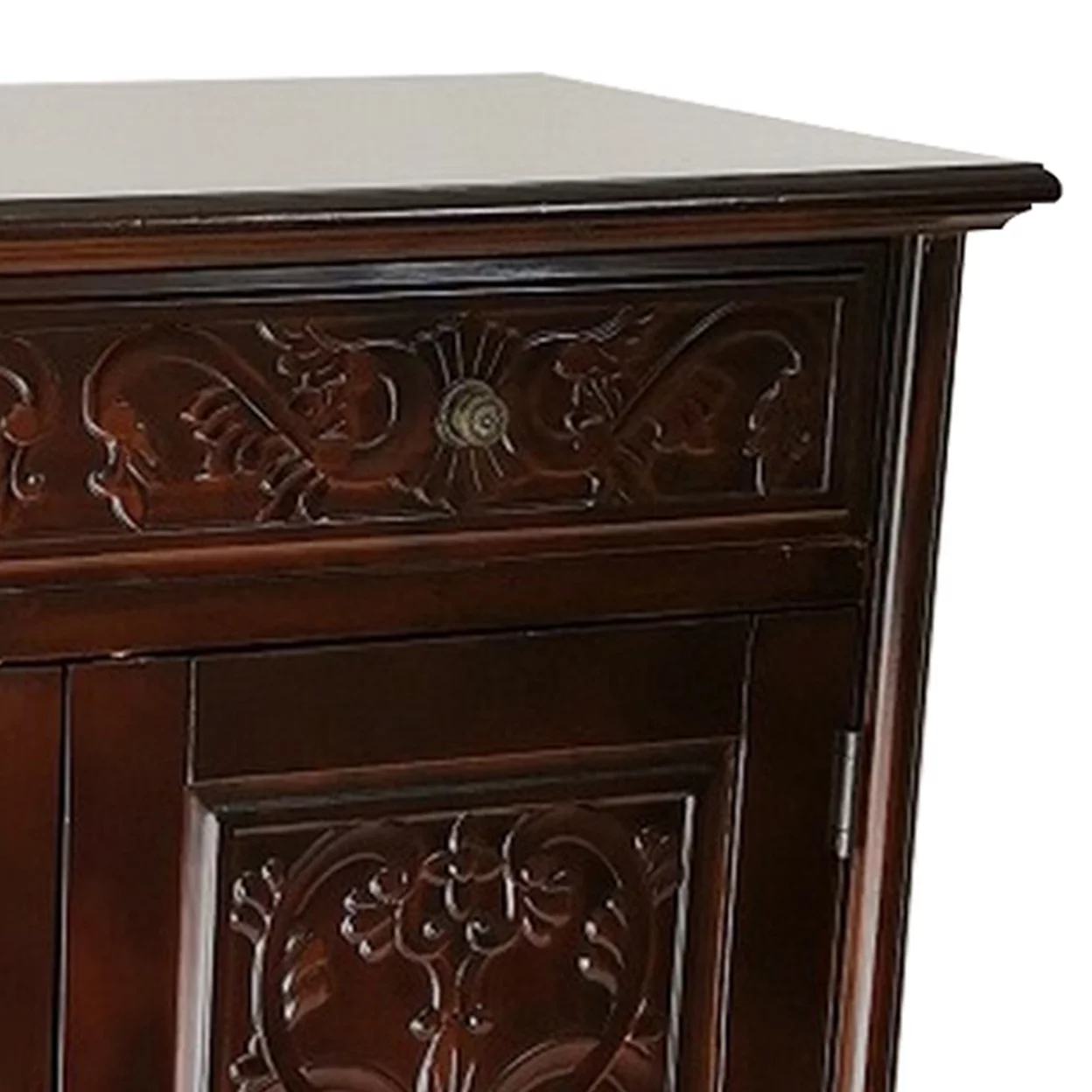 Chest with Double Door Storage and Intricate Carved Details, Brown- Saltoro Sherpi