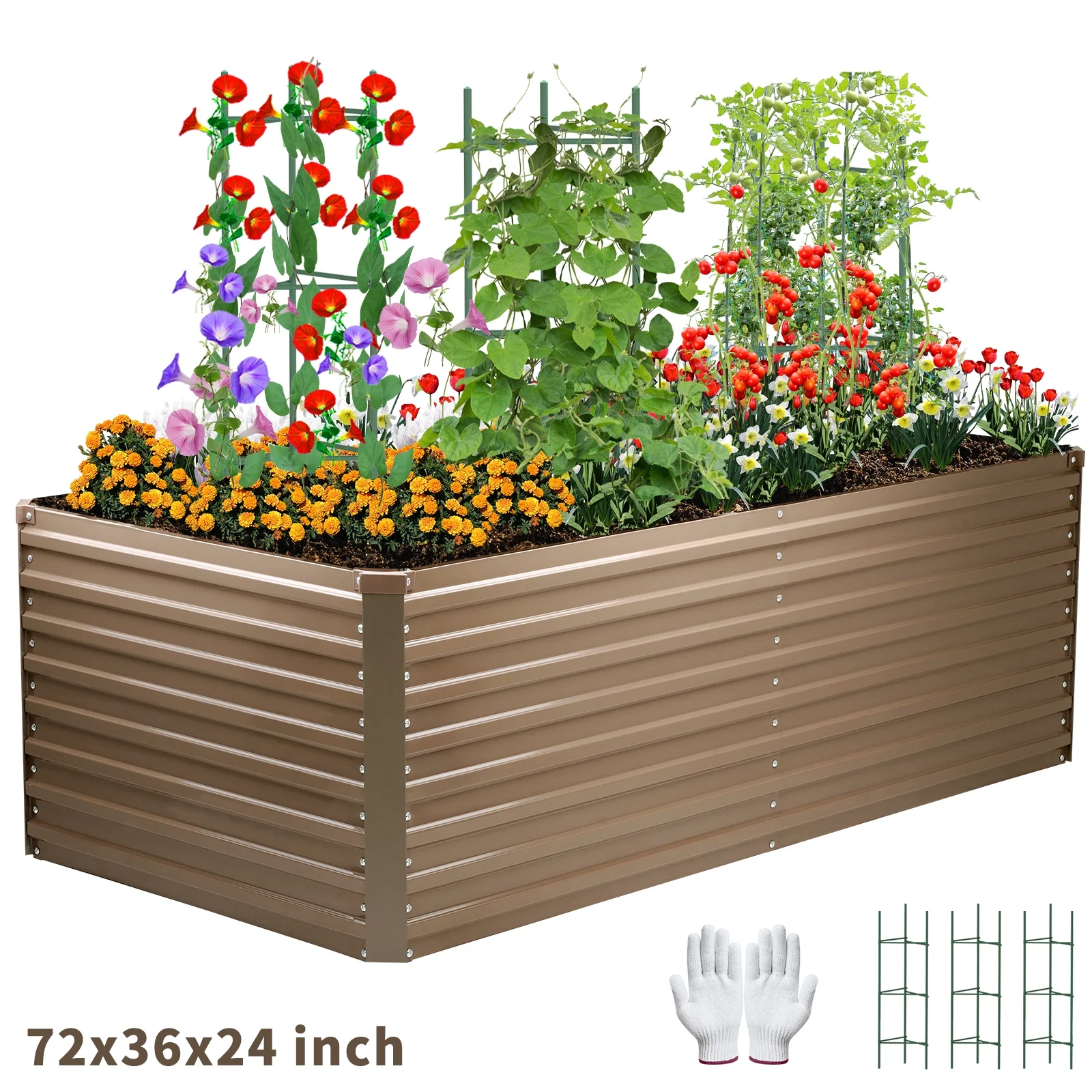 Galvanized Raised Deep Garden Bed 6x3x2 ft Steel Rust-Resistant Planter Box Outdoor Gardening Large Elevated Metal Container for Vegetables, Herbs, Flowers, shrub, fruit trees seedlings Brown