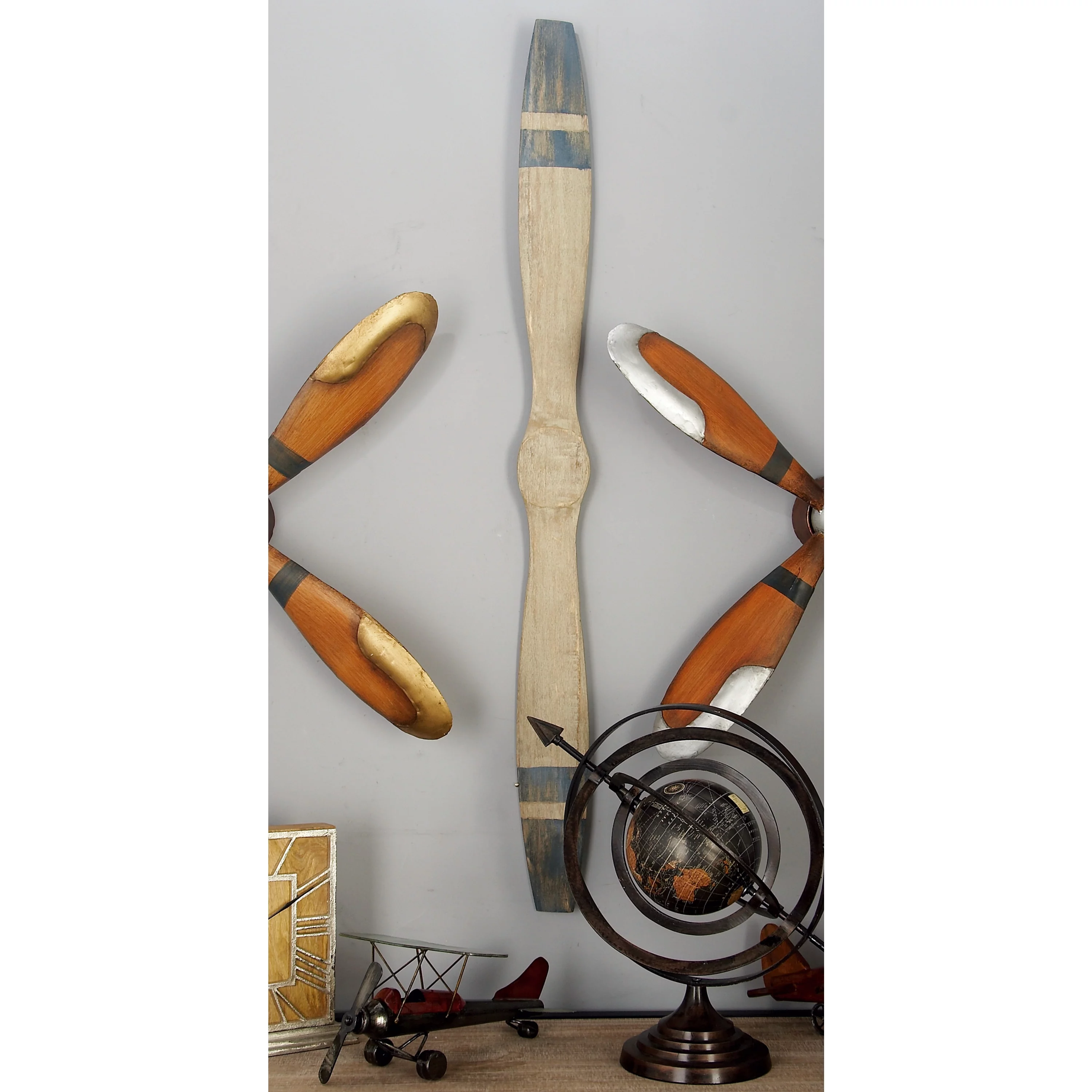 DecMode Brown Wood 2 Blade Airplane Propeller Wall Decor with Aviation Detailing
