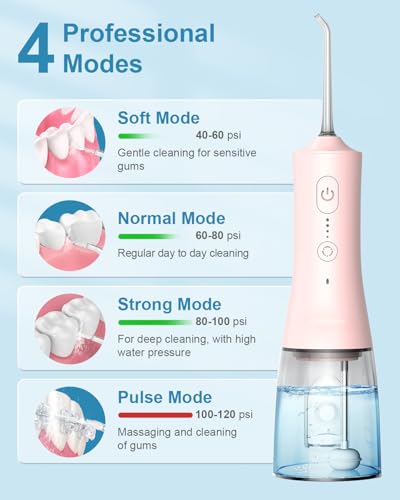 Operan Water Flosser for Teeth Cleaning Upgraded 300ml Cordless Water Dental Flossers Rechargeable Oral Irrigator with 4 Modes 4 Jet Tips IPX7 Waterproof Water Floss for Home Travel (Black)+1Pack