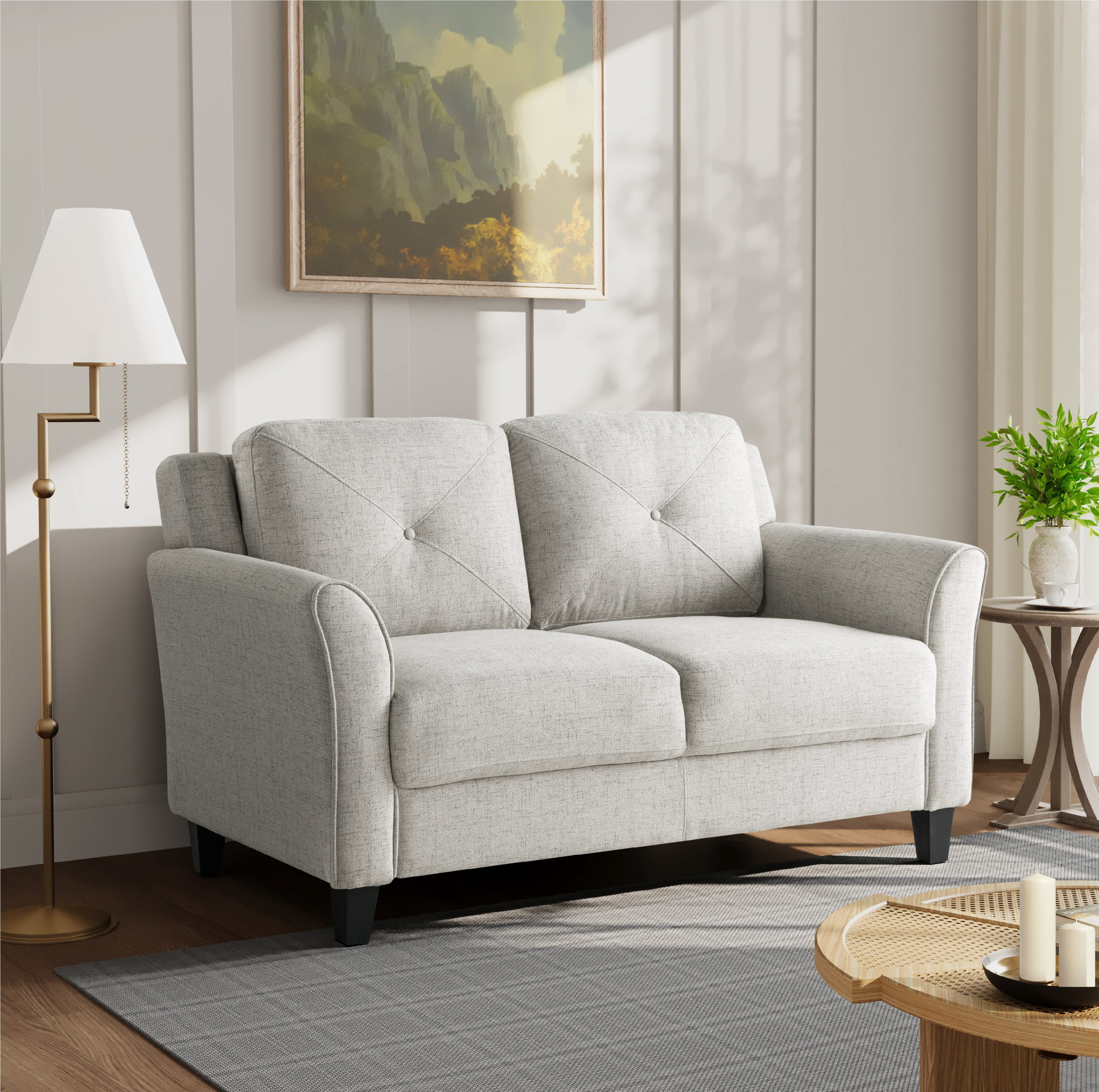 Lifestyle Solutions Taryn Loveseat with Curved Arms, Beige Fabric