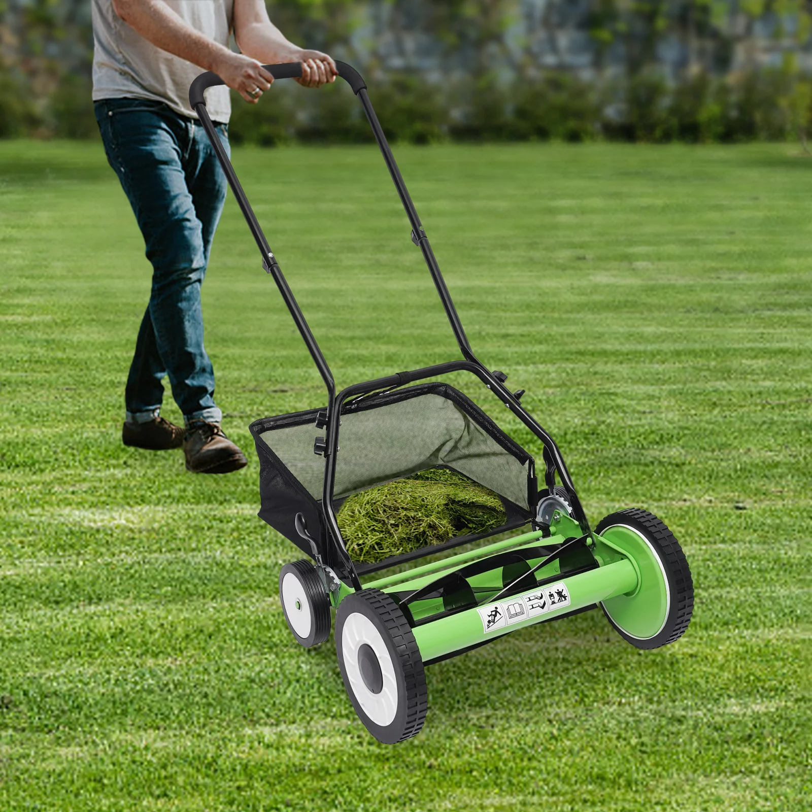 SHZICMY Green Manual Push Reel Lawn Mower with 5-Blade Adjustable Cutting Height