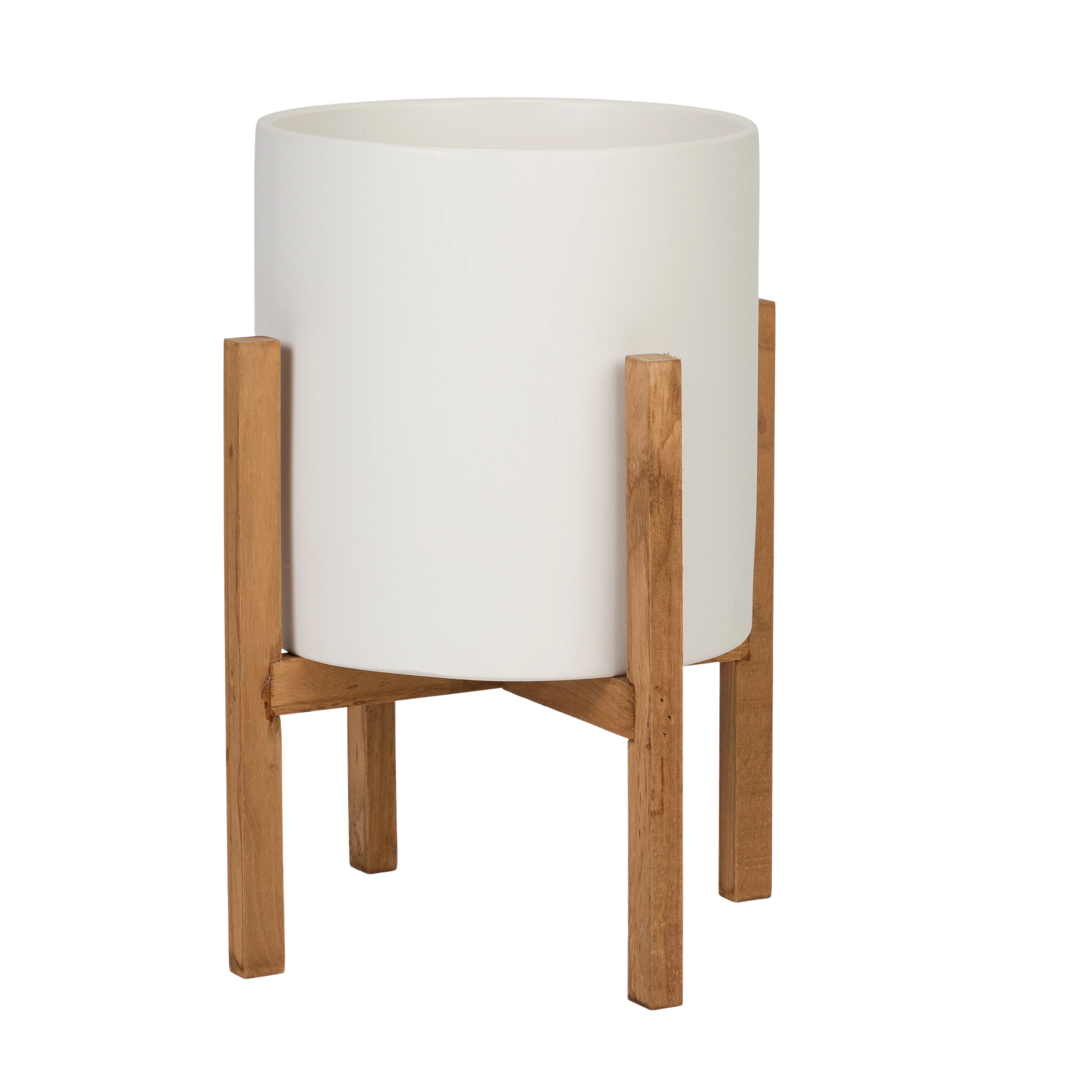 Liam Modern Ceramic Planter with Wood Legs