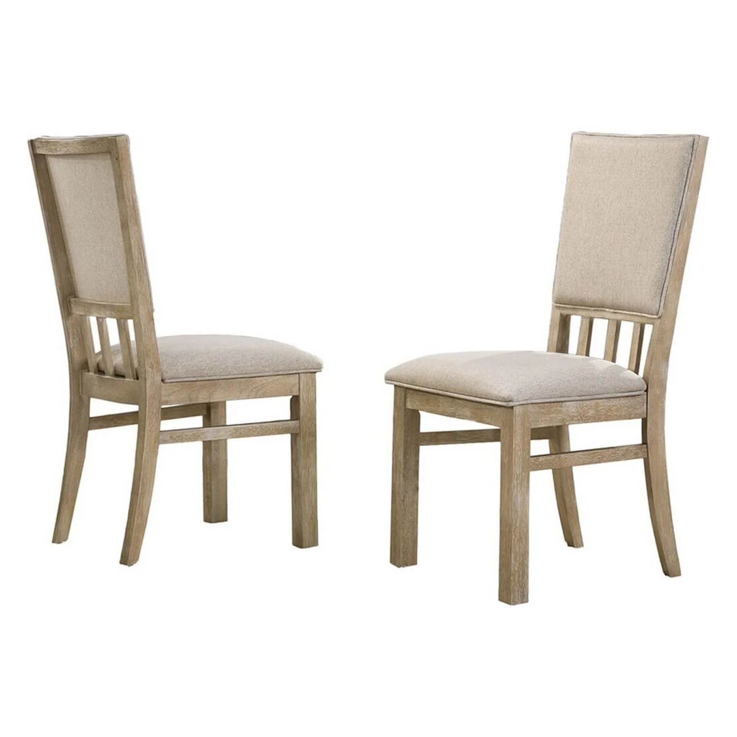 Maykoosh Rustic Refinement 22 Inch Wood Dining Chairs Set Of 2, Beige Cushioning, Slatted Low Back