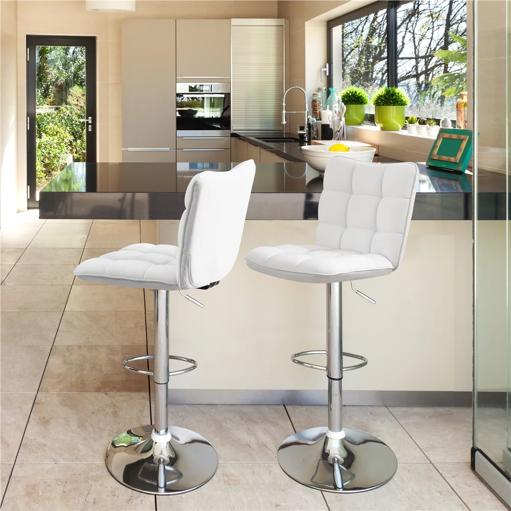 Topeakmart 2pcs Adjustable Modern Faux Leather Swivel Bar Stool with Backrest, White