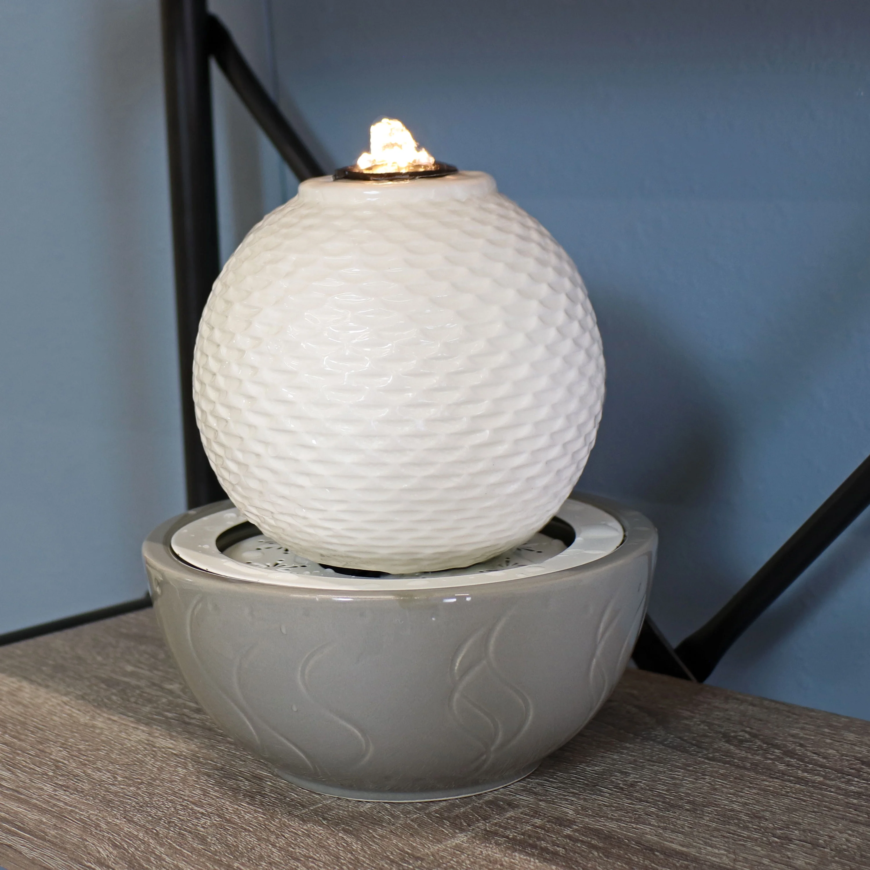 Sunnydaze Patterned Sphere Indoor Water Fountain with Lights - 9.5