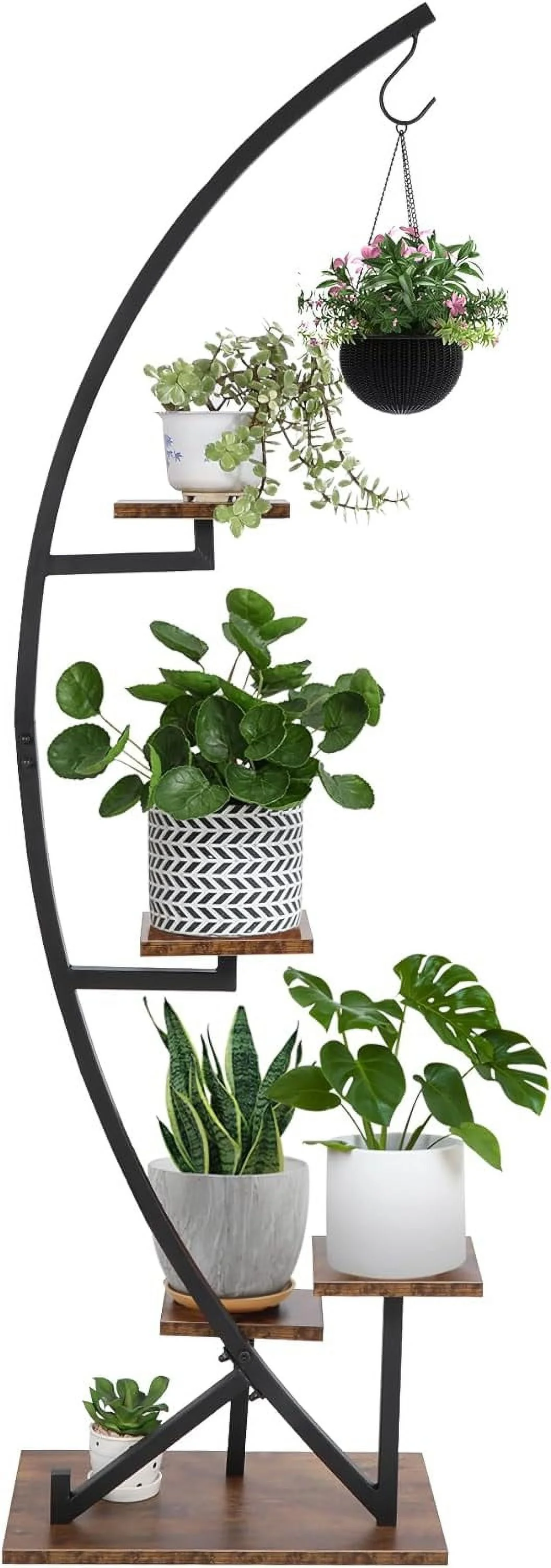 REDCAMP 5-Tier Metal Plant Stands Indoor Outdoor, Tall Round Shape Plant Shelf with Hanging Loop for Home Decor, Living Room, Balcony, Garden, Patio, 1 Pack